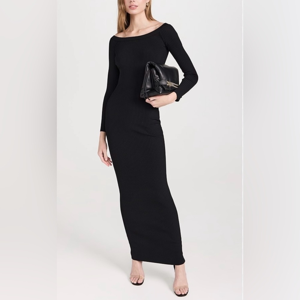 NWOT Good American Black Off Shoulder Column Dress 💣🖤
